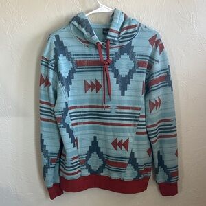 Cruel Denim Aztec Pattern Pullover Hoodie - Teal & Rust